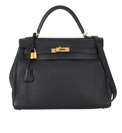 Hermes Kelly 32  In Retourne Fjord Noir, &pound;10,500, Handbags, Black, Leather, Front view